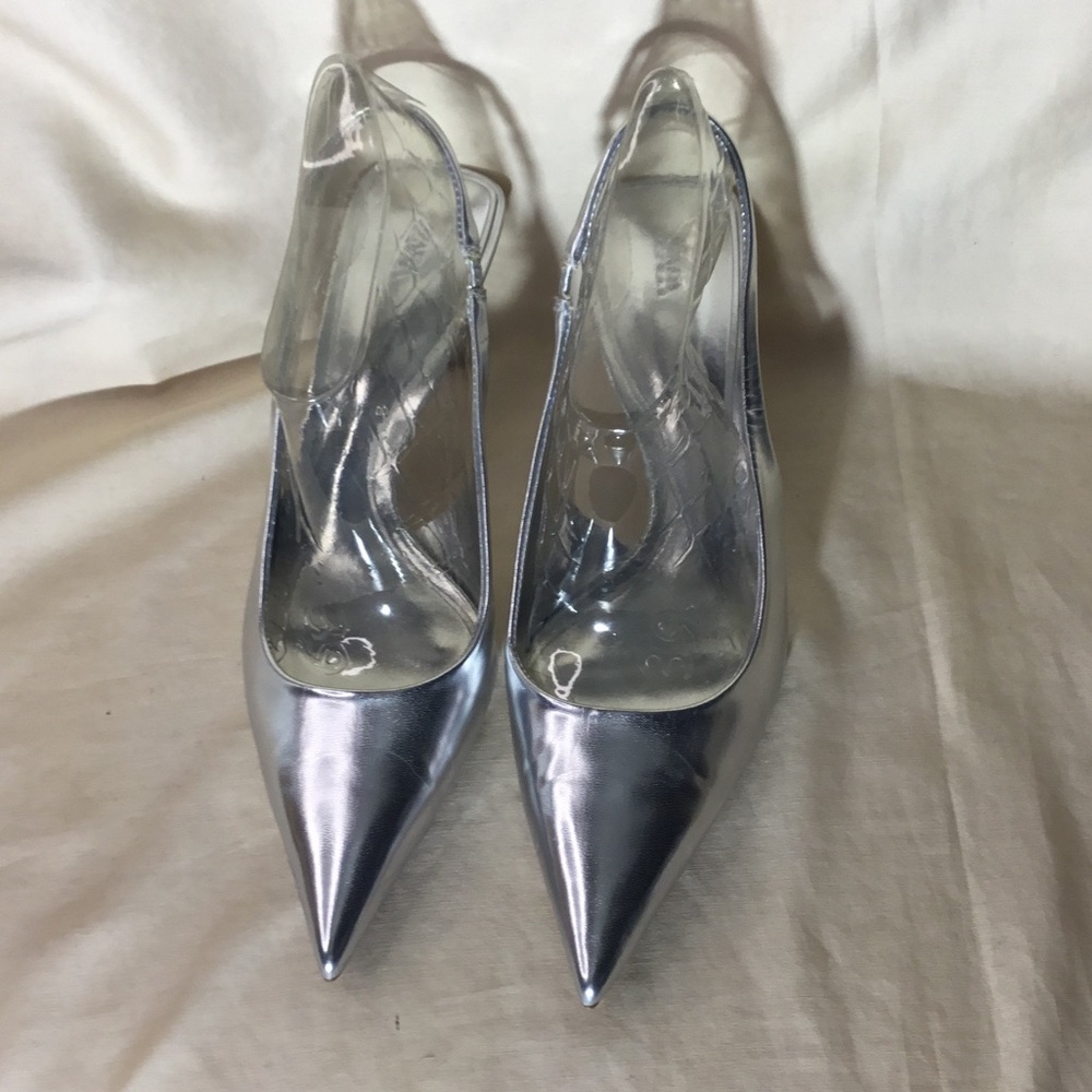 Zara Silver Pointed Slingback Pumps